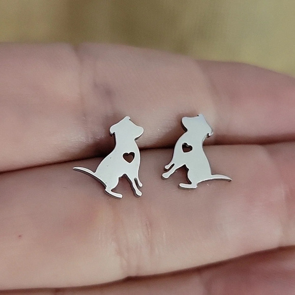 Dog Silhouette Stud Earrings, silver - Picture 1 of 5